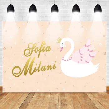 

Neoback White Swan Backdrop for Photography Baby Birthday Sofia Milani Theme Party Banner Decor Photo Background Orange Backdrop