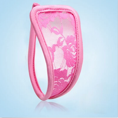 Женские кружевные прозрачные трусики с цветочным рисунком, стринги, сексуальное нижнее белье, эротическое невидимое белье, многоцветное - Цвет: Pink