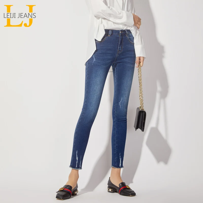 LEIJIJEANS новинка 2019 весенние Стрейчевые отбеленные джинсы рваные стиль размера