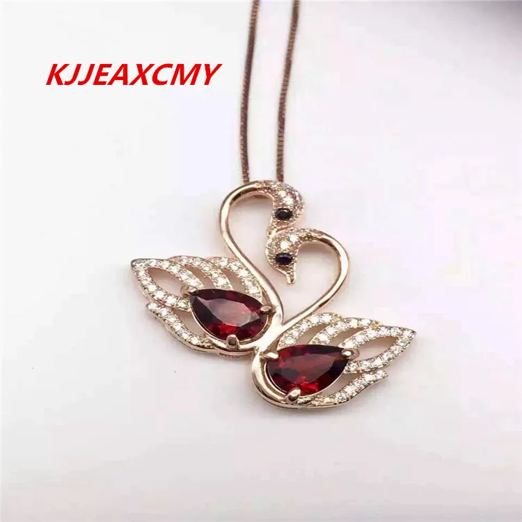 

KJJEAXCMY boutique jewelry,natural garnet, female necklace, pendant, fashion swan, 925 silver inlay, natural gemstone n