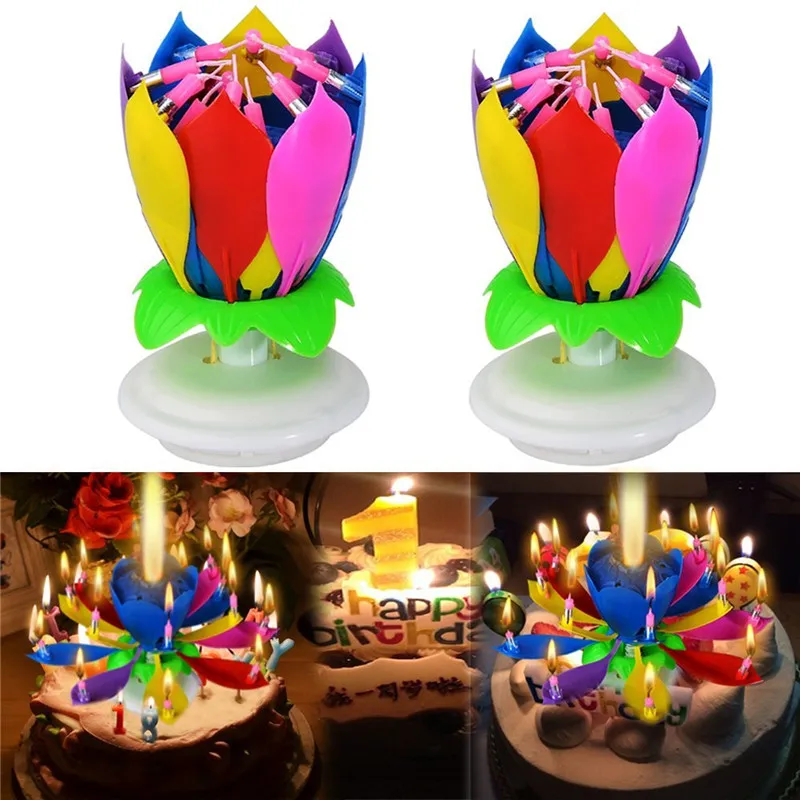 

2Pcs/Set Fashion Amazing Romantic Musical Lotus Rotating Happy Birthday wedding Candle Magical Sparklers for Party Gift