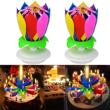 

2Pcs/Set Fashion Amazing Romantic Musical Lotus Rotating Happy Birthday wedding Candle Magical Sparklers for Party Gift