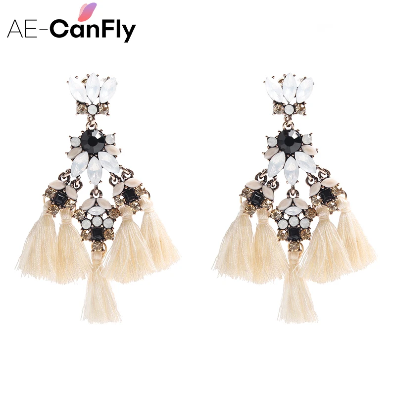AE-CANFLY Vintage Rhinestone Tassel Earrings Women Long Dangle Drop Brincos For Party Gift | Украшения и аксессуары