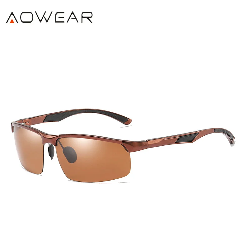 AOWEAR, алюминиевые спортивные солнцезащитные очки, мужские поляризационные уличные солнцезащитные очки, мужские роскошные зеркальные очки, очки Polaroid Oculos - Цвет линз: C6 Brown