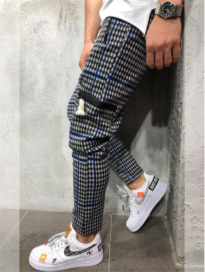 Runnig pants Men Fashion Slim Pants Comfortable Stretch Striped Plaid Pants gym jogging trousers Autumn Men sweatpants