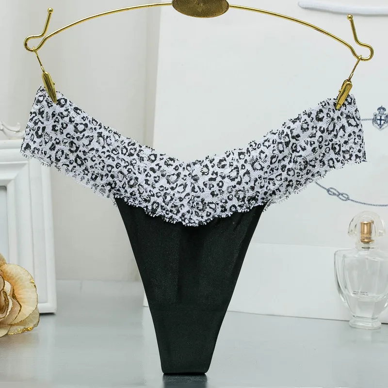 Plus Size Women's Sexy Lace Panties Breathable Cotton Briefs Leopard Female Underwear Tanga Seamless Thongs and G String (5)
