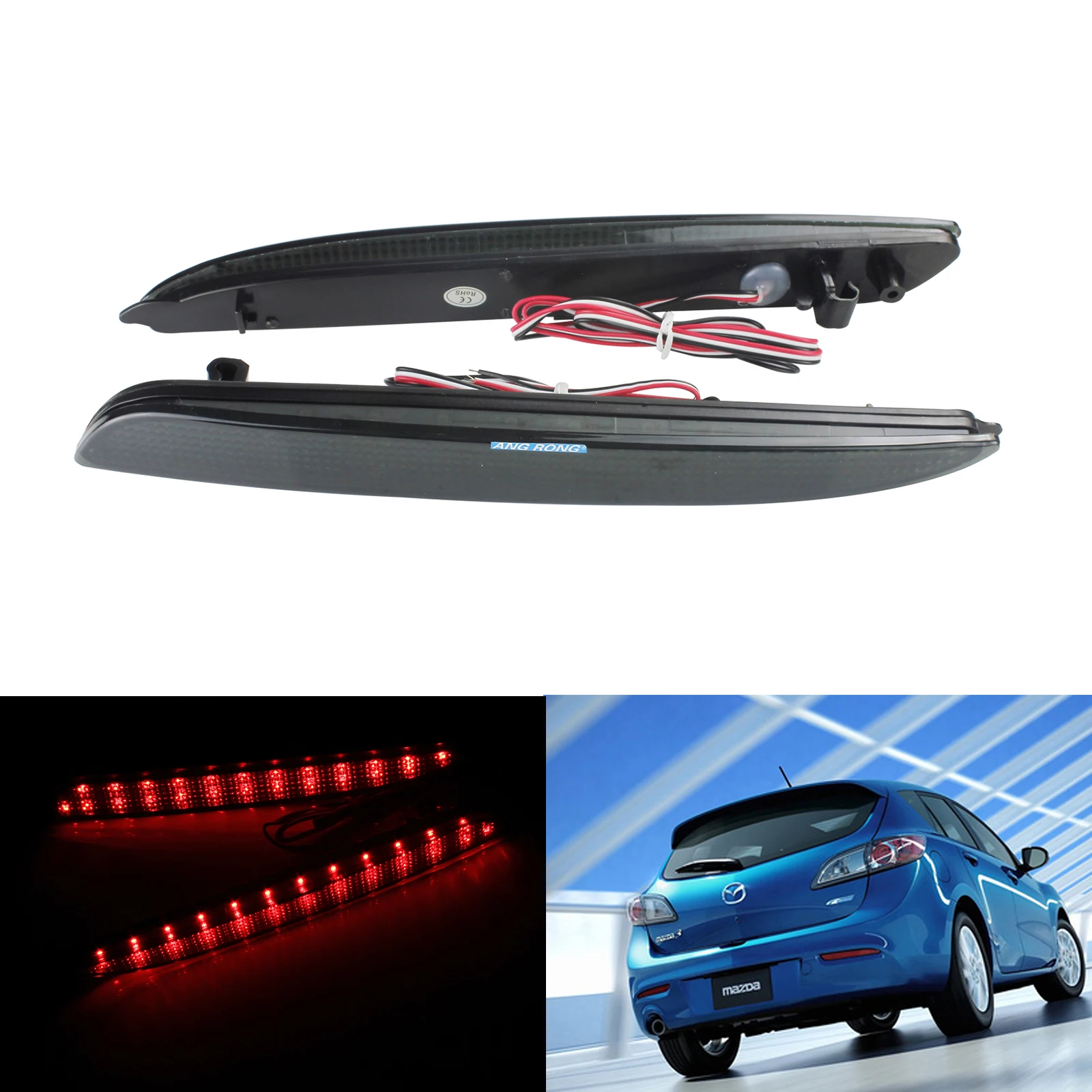 

ANGRONG 2 LED Rear Bumper Reflector Light Black Lens For Mazdaspeed3 Mazda 3 Mazda3 Axela BK