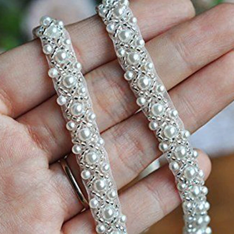 JLZXSY 1 ярд серебряные бусины отделка Свадебная Хрустальная жемчужная Свадебный