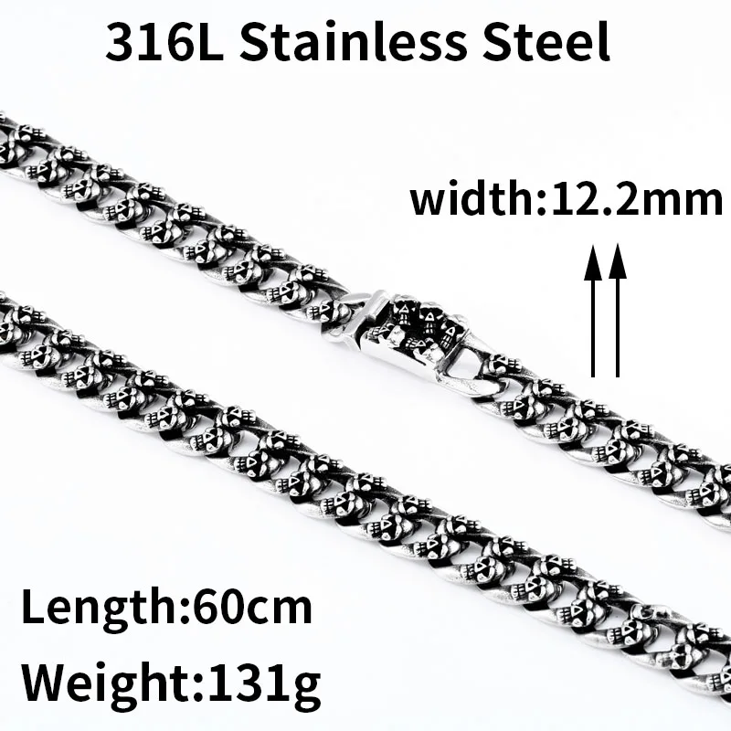 Байер Новое поступление 316L нержавеющая сталь властное 12,2 мм ширина Нержавеющая сталь панк череп цепи ожерелье высокое качество BN1000