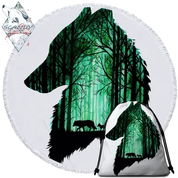 

First Hunt by Scandy Girl Round Towel Animal Wolves Beach Towel Wolf in the Forest Tapestry White Toalla Beach Mat Dropshipping