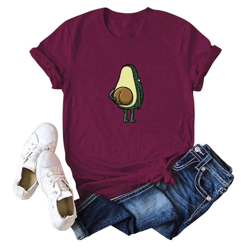 Romacci, женская футболка, плюс размер, мультфильм, авокадо, узор, принт, круглый вырез, летняя футболка, короткий рукав, повседневная, милая, верх размера d, топы