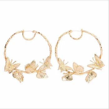 

New arrival women hoop earrings gold plaiting with butterfly insect allergy free handmade top quality earrings for ladies