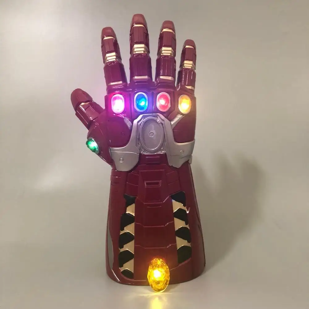 

Top Quality Avengers Endgame Iron Man Cosplay Arm Tony Stark Gemstone Infinity Gauntlet Hulk LED Thanos PVC Gloves Snap Mittens