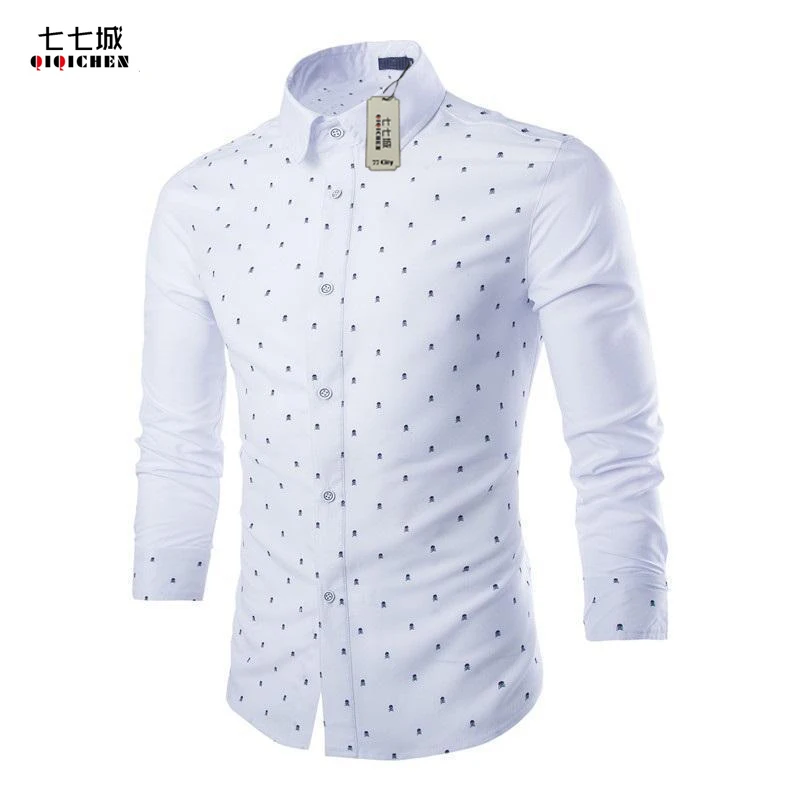 Camisas Hombre 2019 Для мужчин s Роскошные Осенние футболки Череп Роскошные Рубашки с принтом Для мужчин рубашка с длинными рукавами 2 Цвета Camisa