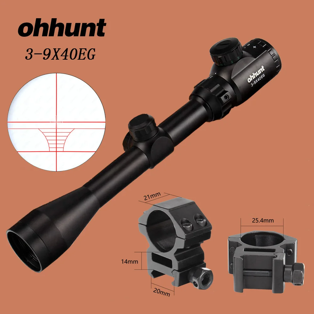 Ohhunt 3-9X40 Тактический Оптический Прицел Красная Зеленая Синия Проволока Сетка Прицел для Охоты.177. 22 Калибр Пневматики - Цвет: 25.4mm-Picatinny-SZK