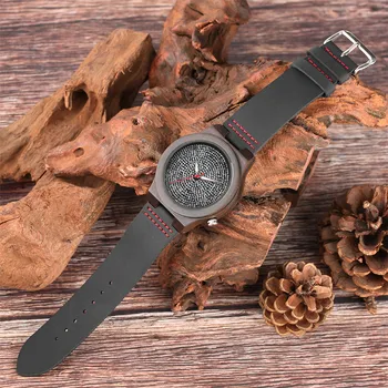 

Fashion Wooden Quartz Watch Mens reloj para hombre Genuine Leather Wrist Watch Black Ultra-light Natural Wood Hour Man Lady