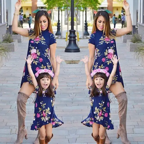 

Mommy And Me Family Matching Dress Mother Daughter Short Sleeves Floral Dress Sundress Kids Women Casual Dress