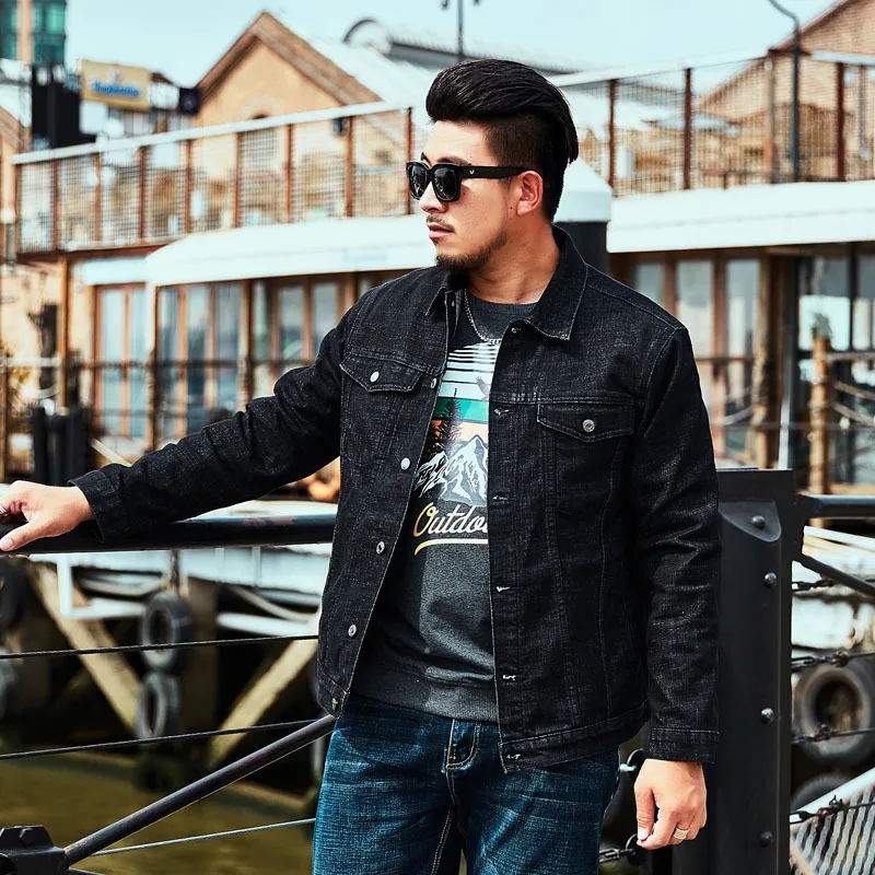 Plus large size increase men's fashion jacket new casual loose shirt handsome black denim jacket men's large size 2XL-6XL Plus large size increase men's fashion jacket new casual loose shirt handsome black denim jacket men's large size 2XL-6XL