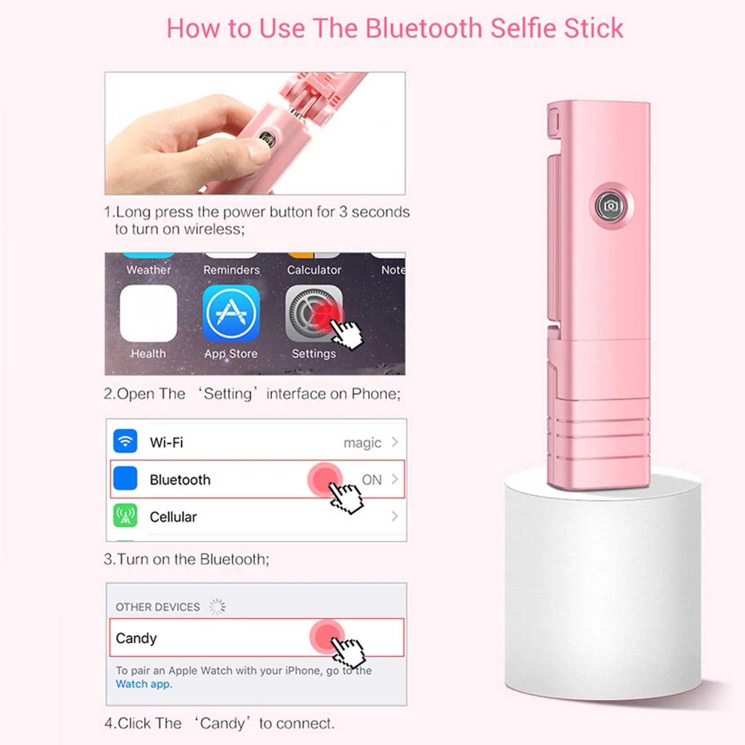 Gosear Мини Портативный селфи палка выдвижная Беспроводная Bluetooth монопод со светодиодной подсветкой для 3-6,5 дюймов сотового телефона