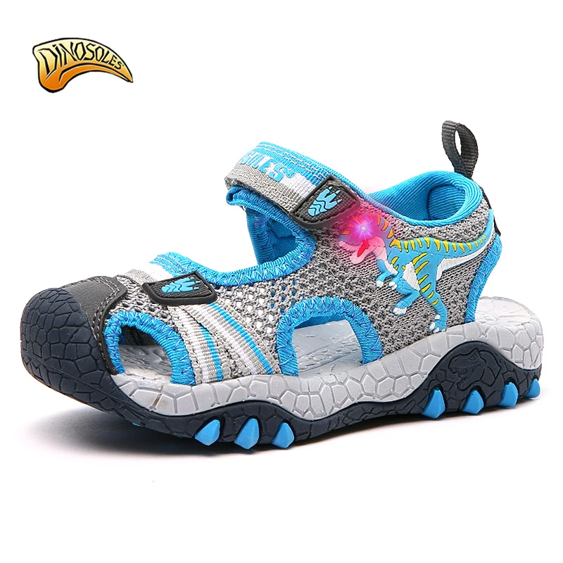 Baby Boys Sandals Light Up Mesh Kids Shoes Summer 2019 LED Children's Beach Shoes Casual Toddler Sandals 3D Dinosaur