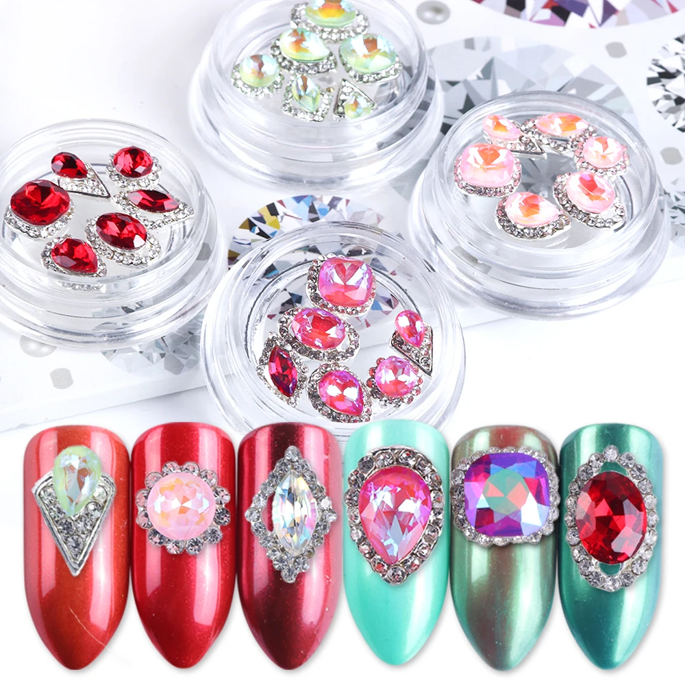 

1Box AB Rhinestones Alloy Nail Crystals Mixed Luxury Mocha Gems Irregular Fluorescence Jewelry Strass Nail Art Decorations BE782