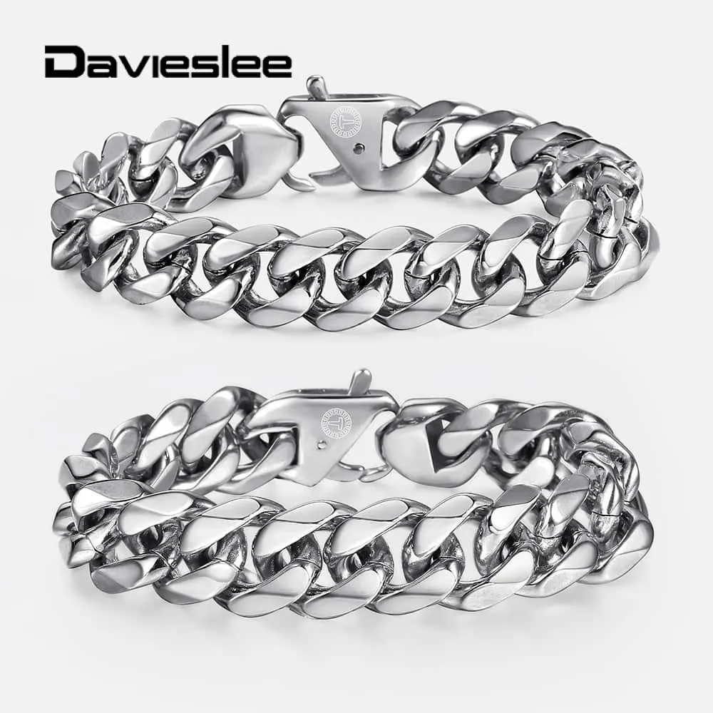 Мужской панцирный браслет Davieslee 13/15 мм из нержавеющей стали 316L тяжелая цепь