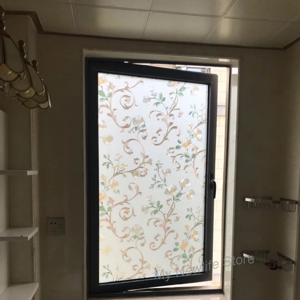 Витражная пленка на окно с изображением пиона, 3D наклейка на стекло, статическая пленка, самоклеющаяся пленка для дома, декоративная пленка, длина 100 см