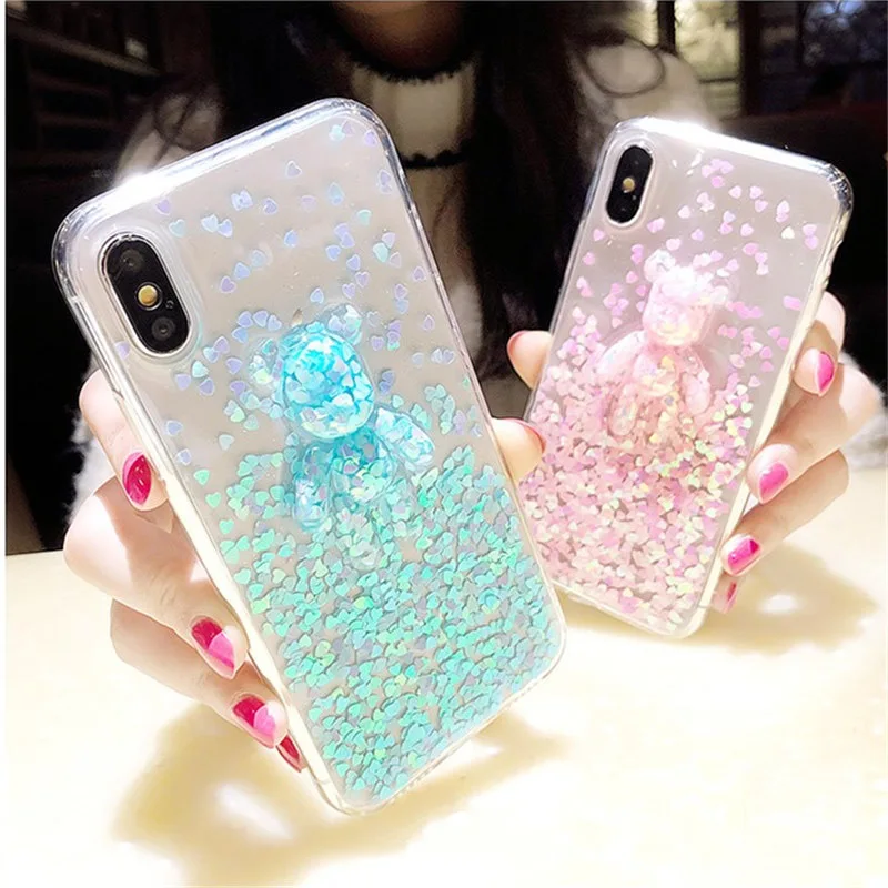 

For Huawei Y6 Y7 Y9 2018 2019 Honor 8 9 10 lite 7X 8X 7C 7A case Fashion Glitter 3D love bear soft Phone cover capa coque fundas