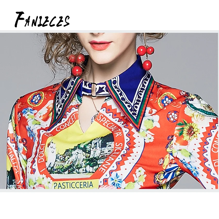 Summer Fall new Runway Retro Baroque Print Collar Dress Long Sleeve Women Lady Party Casual slim Waist Dresses robe femme