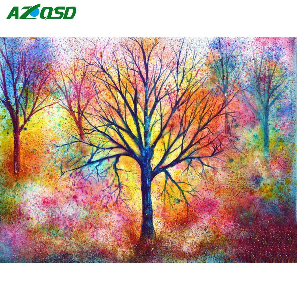 

AZQSD Diamond Embroidery Landscape Tree 5D Colourful Picture DIY Diamond Painting Full Square Cross Stitch Mosaic Crafts Gifts