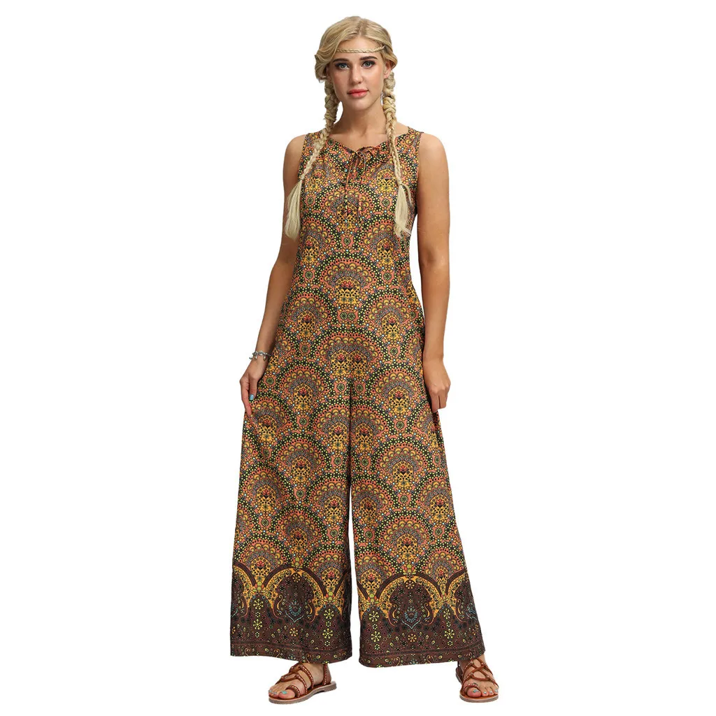 

Jumpsuit Women Rompers Overalls Loose O-Neck Sleeveless Printing Monos Largos Mujer Pantalon Largo Baggy Trousers Boho Jumpsuit