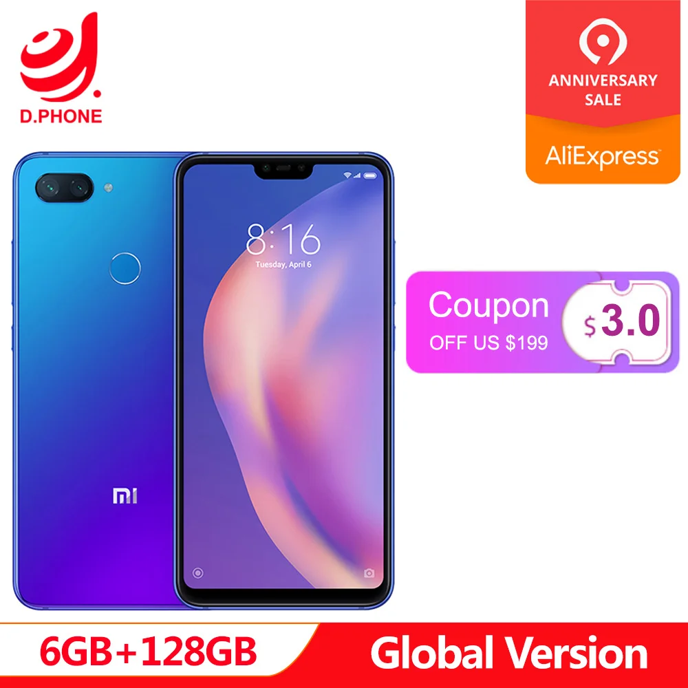 

In Stock Global Version Xiaomi Mi 8 Lite 6GB 128GB Mi8 Lite Snapdragon 660 AIE 6.26" 19:9 Full Screen 24MP Front Camera Phone