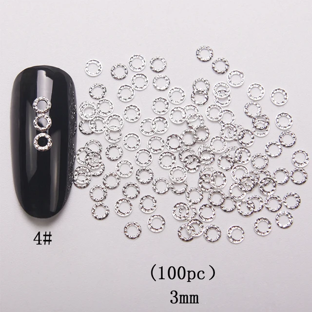 HNUIX 100 pcs new 3d nail art deco silver mini japan gold alloy hollow rivet hardware tools kawaii circle nail Silvery3mm