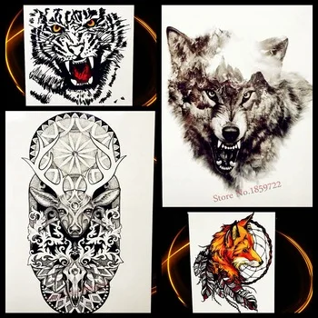 Forest Timber Wolf Waterproof Temporary Tattoo Black Ink Body Art Arm Sleeve Tattoo For Men Women Water Transfer Tatoo Sticker