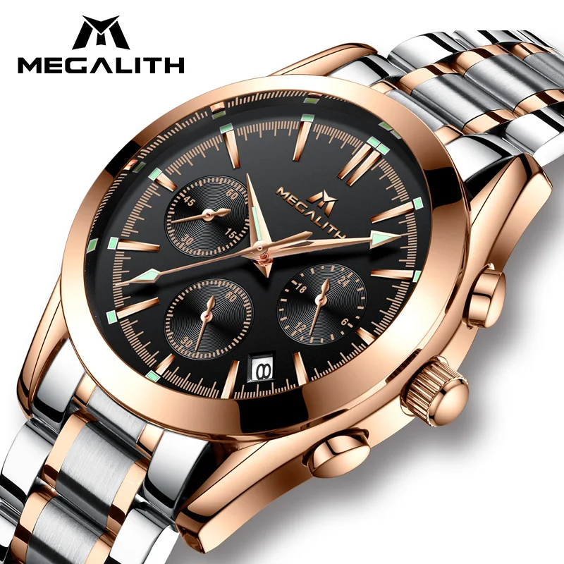 

MEGALITH Mens Watches Top Brand Luxury Quartz Clock Stainless Steel Chronograph Military Sport Wrist Watches Relogio Masculino