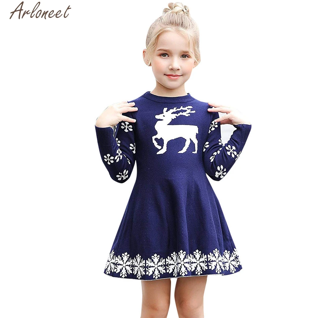ARLONEET/Детские платья для маленьких девочек Рождественский принт с оленем и снежинками Детские платья для девочек от 4 до 5 лет, Рождественский костюм принцессы