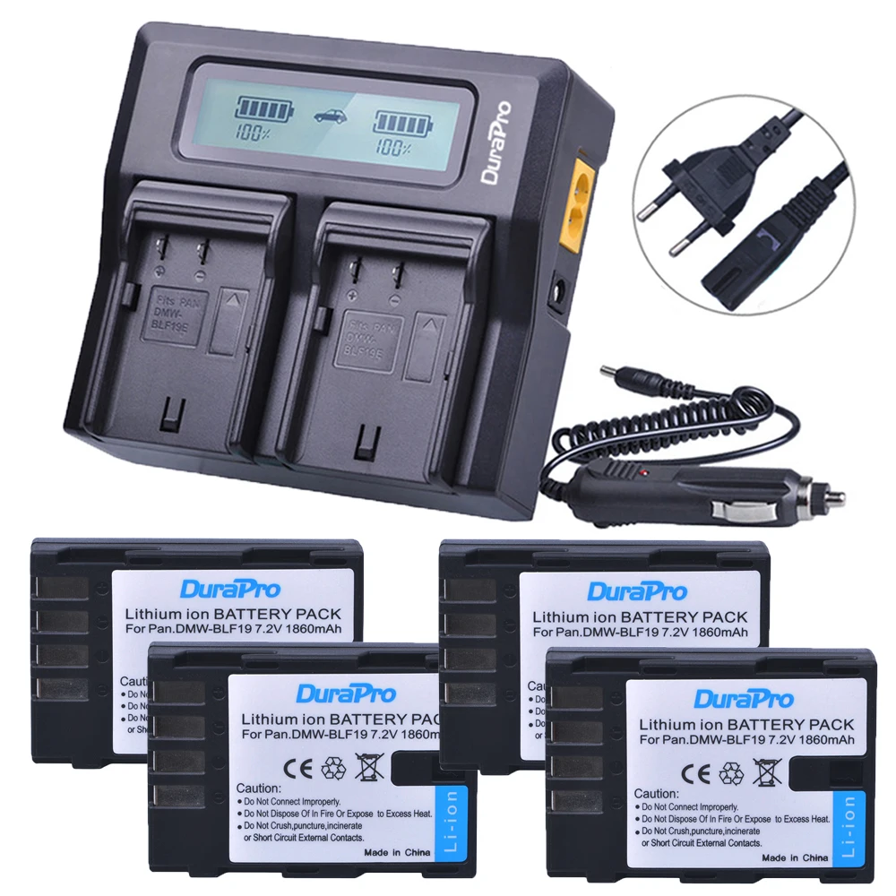 4X 1860mAh DMW BLF19 DMW BLF19E DMW BLF19PP BLF19 BLF19E Battery LCD Display Dual Quick Charger
