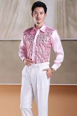 Производительность Блесток рубашка партия Для мужчин песня и танца кантаты сценический костюм - Цвет: Розовый