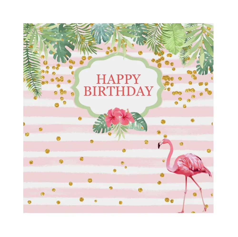 

Flamingo Pink Stripe Happy Birthday Baby Party Gold Dots Portrait Photo Backdrop Photographic Background Photocall Photo Studio