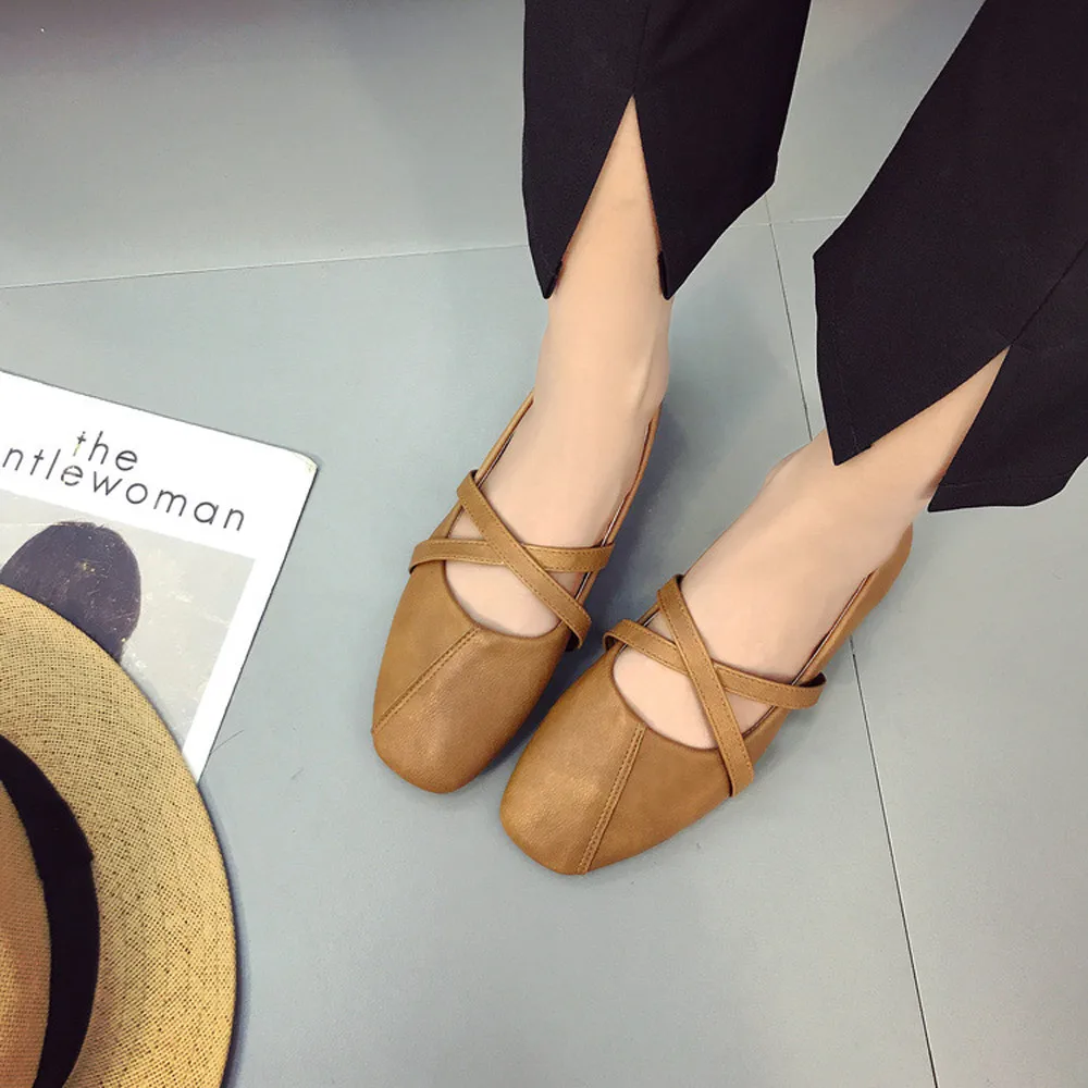 

YOUYEDIAN 2019 Women Flat Shoes Vintage Casual Women Loafers Spring Autumn Flat Shoes Women Square Toe Casual Flats