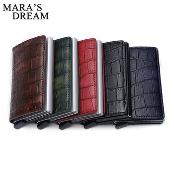 

Mara's Dream 2019 Women's Anti-theft Color Crocodile Pattern Aluminum Card Holder Wallet Thin Retro Short Wallet Leather Busines