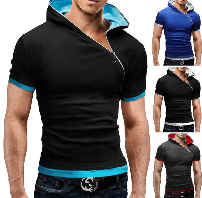 Горячие мужские поло рубашки поло мужские с коротким рукавом Диагональ молния с капюшоном дизайн модные поло para hombre