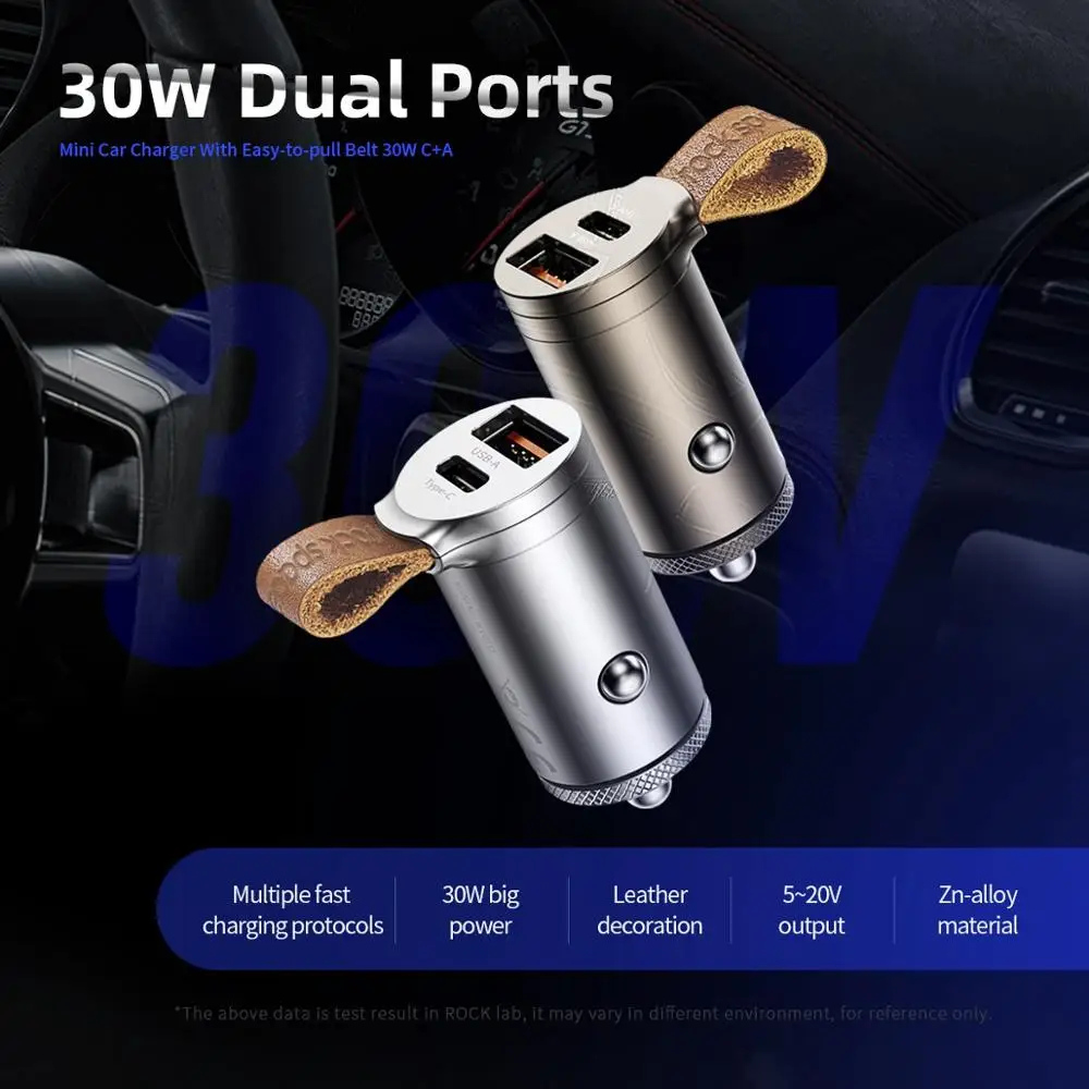 ROCK Mini USB Автомобильное зарядное устройство для Мобильный телефон QC 4 0 3 5 В/3A 30 Вт