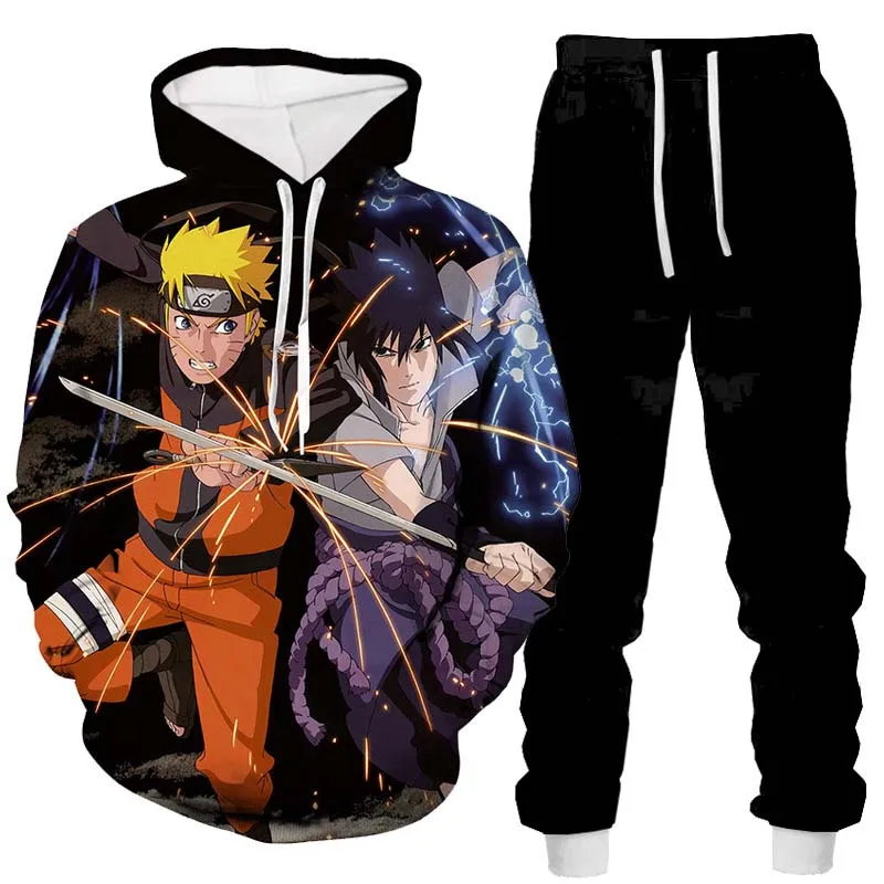 Naruto 3D Digital Print Pullover Hoodie Hooded Sweatshirt & Sweatpants 2 Piece Set Fall Tracksuit Men Casual Sportwear male suit