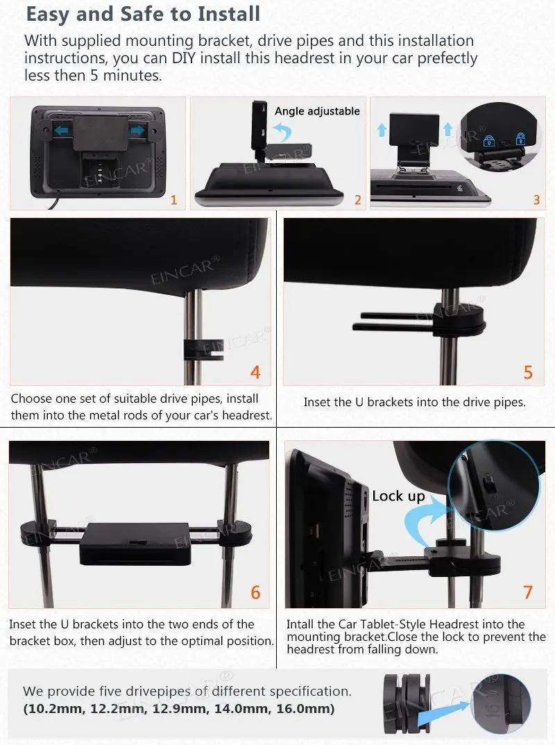 Best Eincar Pair Of 9Inch Headrests DVD Player Car DVD Headrest Monitor Backseat DVD/CD/USB Player with Remote Control Support Multi- 1