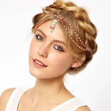 Hair Decoration Hair Band Head Dress Headbands Fashion Indian Boho white red Beaded Head Piece Women