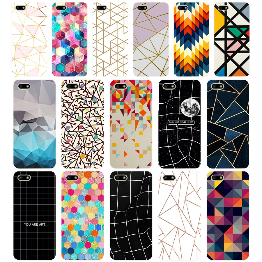 

32G Fashionable Geometric Graphic TPU Soft Silicone Case For Huawei Honor 7C 7a 5.7 inch 7x 8x 7a 5.45 Y5 2018 Russian Cover