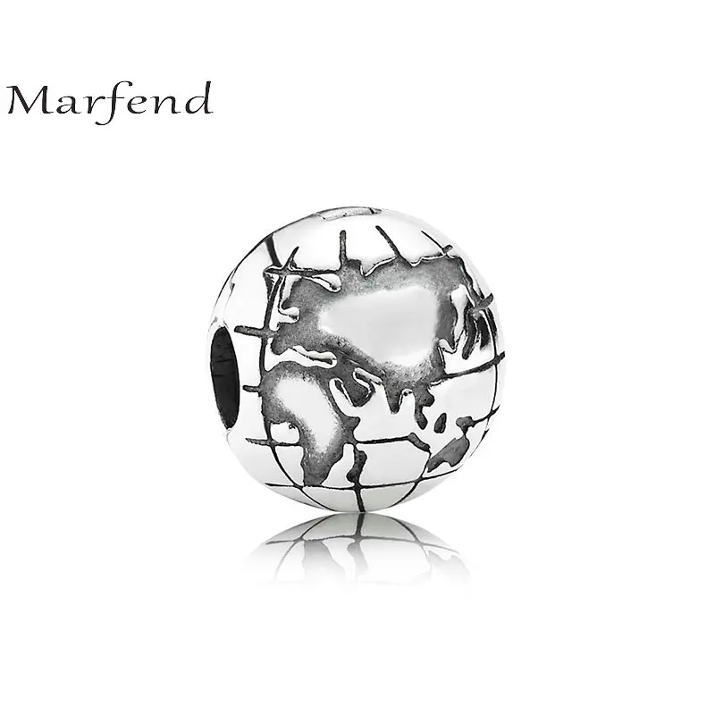 

Marfend 100% 925 Sterling Silver Earth globe Silver Clip Charm Beads Fit Original Bracelet DIY Jewelry Making Gifts