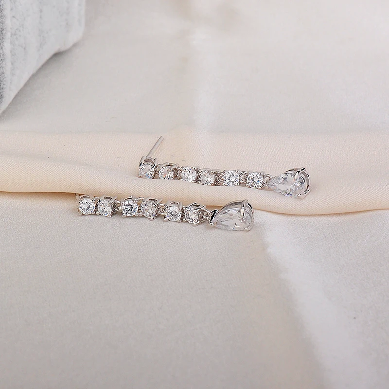 2017 модные длинные серьги капельки с серебряным покрытием и кристаллом циркония