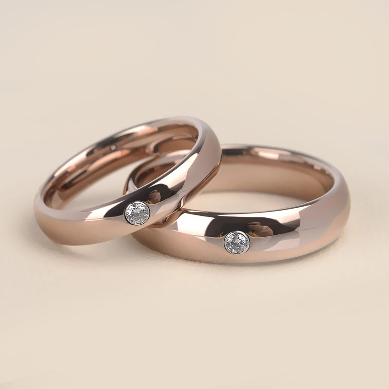 

Saya Brand Rose Golding Plating Couples' Tungsten Rings Inlay CZ Stones 3.5mm/5mm Width For Wedding Engagement Band